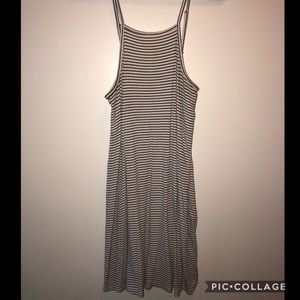 High neck black & white striped dress